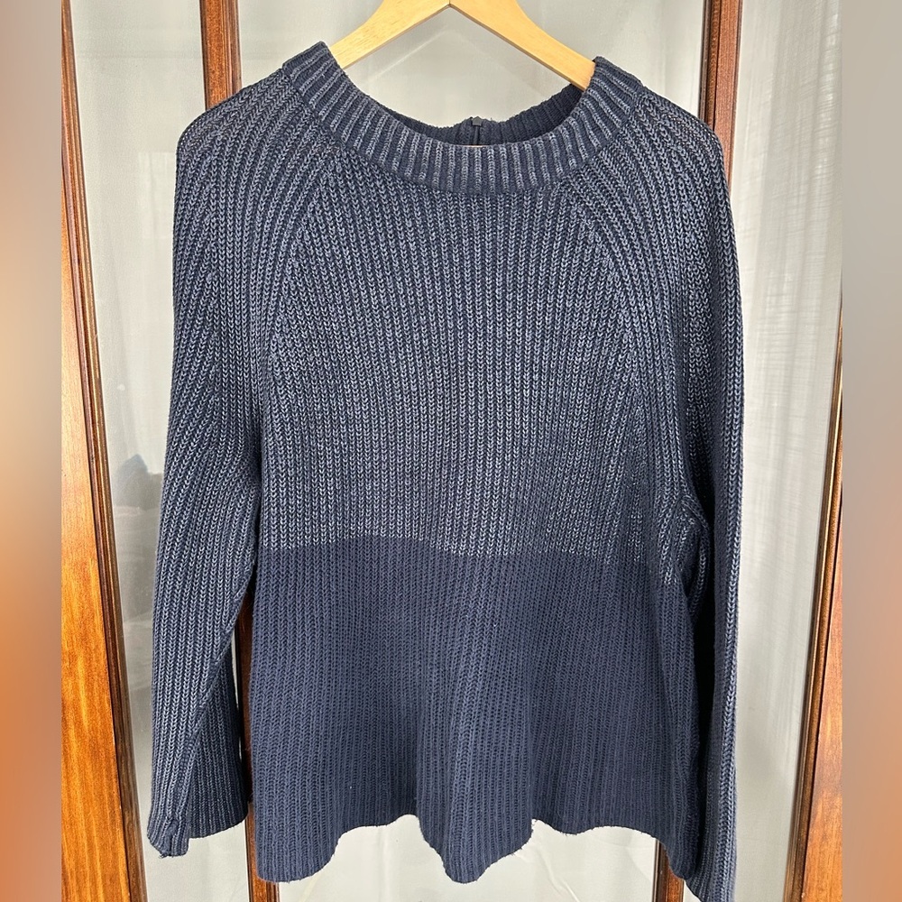 Chicos 3 Blue Color Block Chunky Knit Pullover Sweater Shimmer‎ Going Out